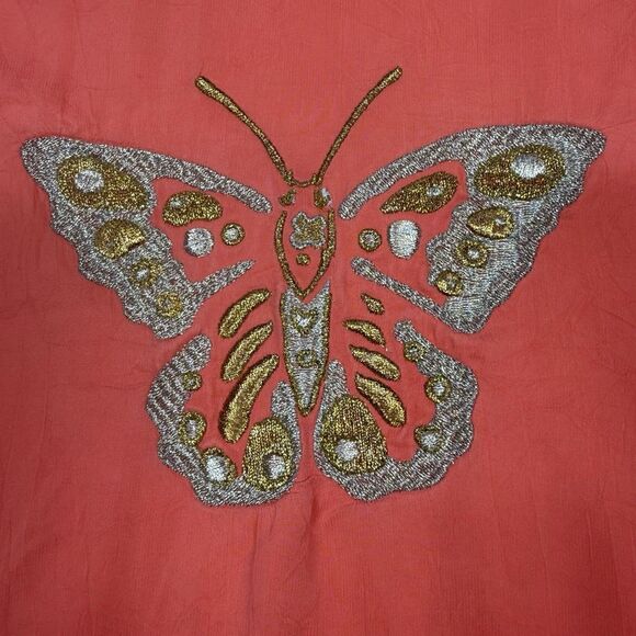 Johnny Was Shirt Women’s OS Orange Cotton Crew Short Sleeve Embroidered Boho - Picture 10 of 10